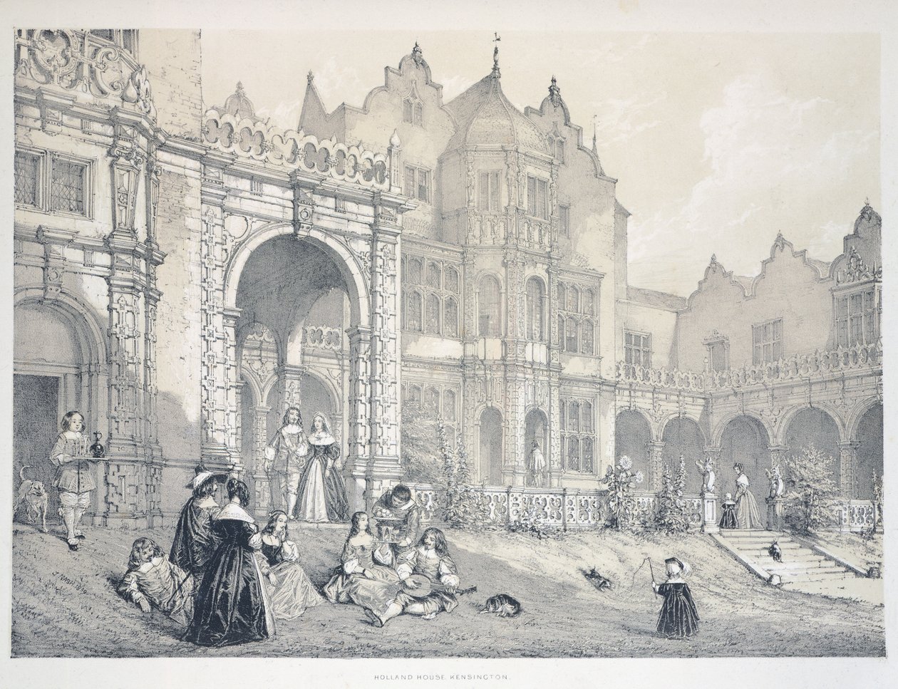 Holland House em Kensington, Londres, Ilustração de The Mansion in England in the Olden Time, de Joseph Nash de Joseph Nash