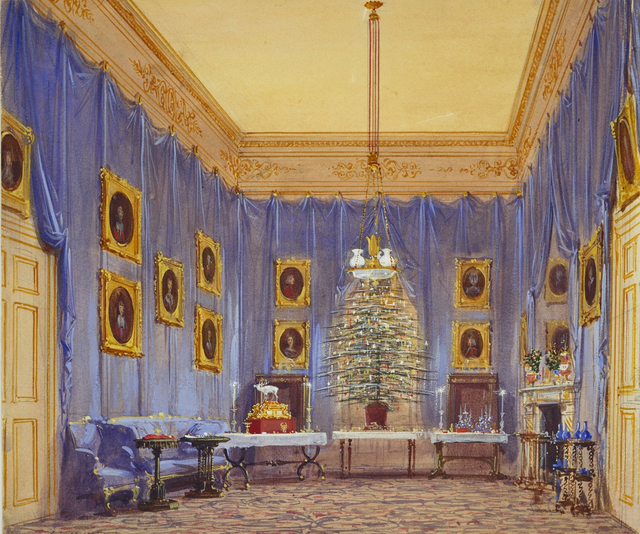Árvore de Natal da rainha Victorias, Castelo de Windsor, 1845 de Joseph Nash