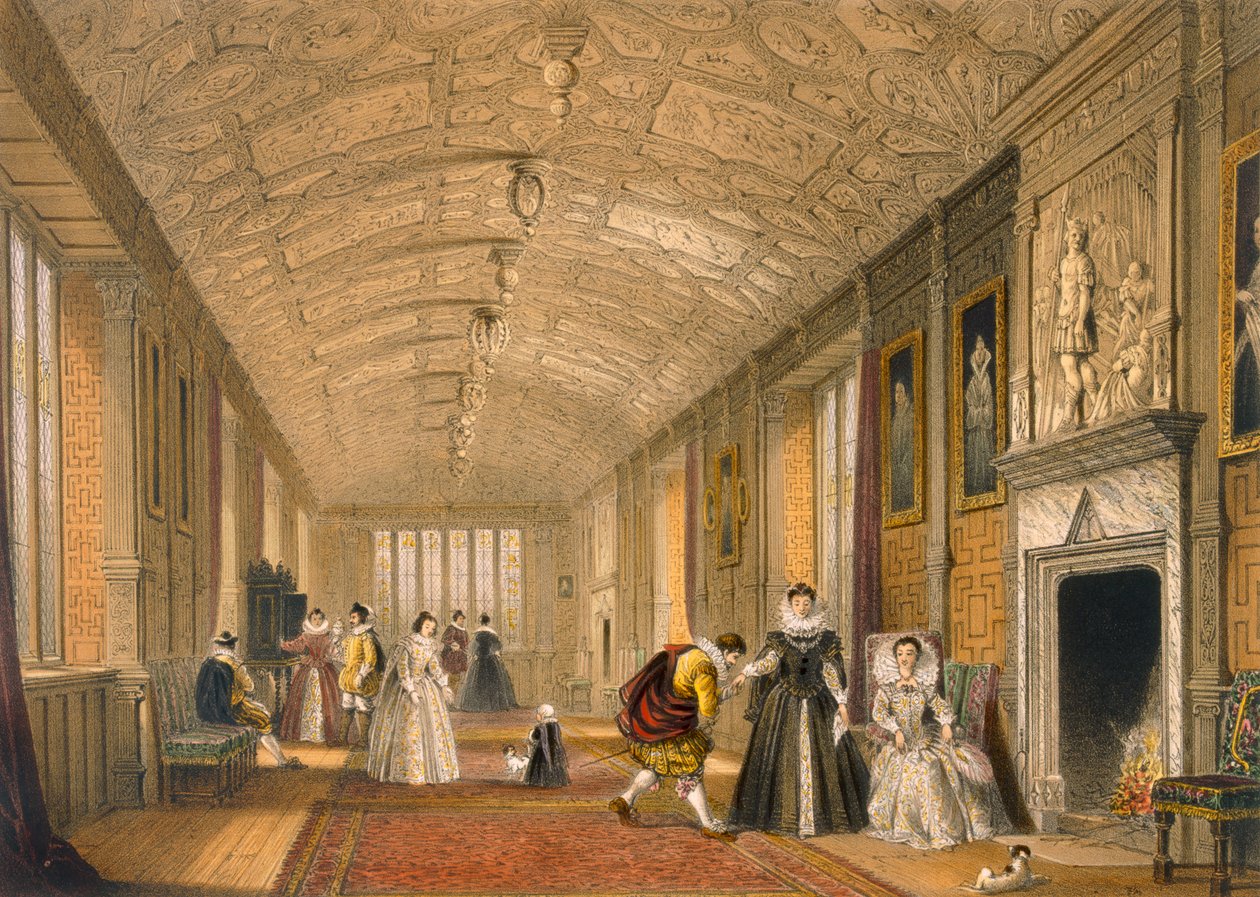 A Long Gallery em Lanhydrock, Cornwall, 1600. de Joseph Nash