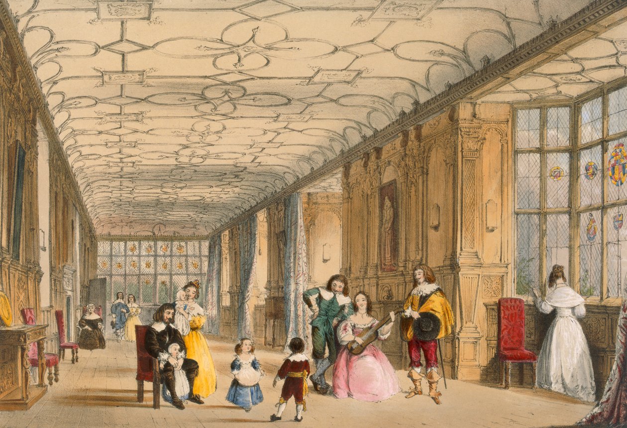 Vista de Long Hall em Haddon, Derbyshire, c1600. de Joseph Nash