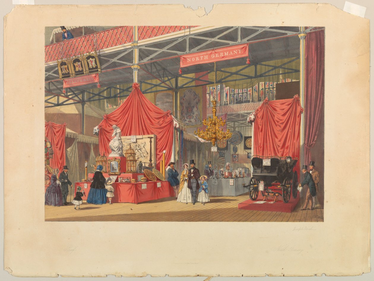 Norte da Alemanha. Placa de "Imagens Abrangentes de Dickinson da Grande Exposição de 1851", publicada em 1854. de Joseph Nash The Elder