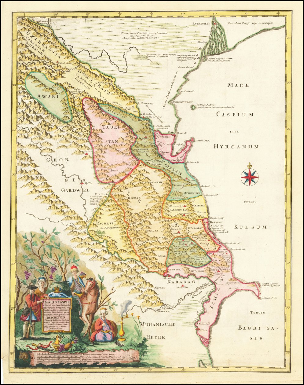 Mapa de 1728 da região ocidental do Mar Cáspio, por Joseph Nicholas de L