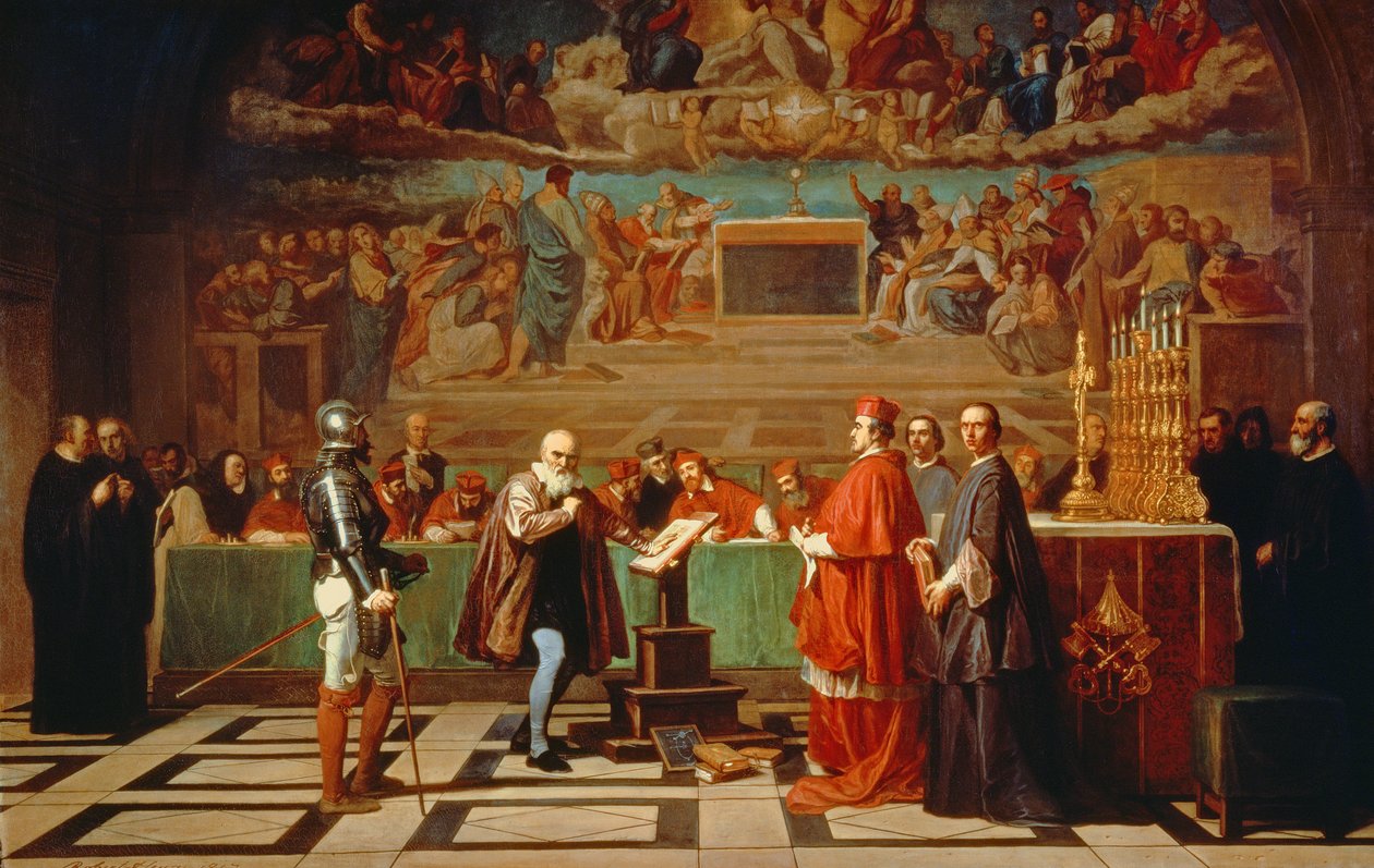 Galileo Galilei (1564-1642) antes dos membros do Santo Ofício no Vaticano em 1633, 1847 de Joseph Nicolas Robert Fleury