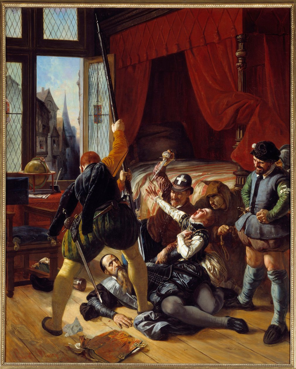Guerra da religião: "Cena de la Saint Barthelemy, assassinato de Briou, governador do Príncipe de Conti, 24/08/1572" Pintura de Joseph Nicolas Robert Fleury (1797-1890) 1833 Sol. 1,64x1,3 m de Joseph Nicolas Robert Fleury