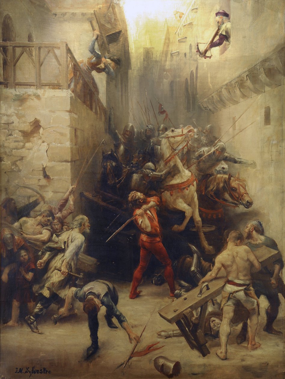 A Bolsa de Beziers em 1209: Os habitantes de Beziers tentam impedir a entrada na cidade dos soldados do exército francês de Joseph Noel Sylvestre