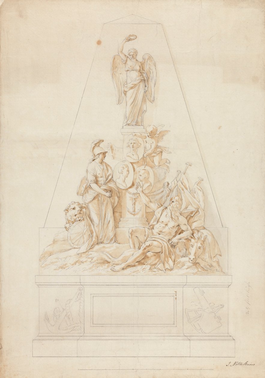 Estudo para o Monumento aos Capitães Naval William Bayne, William Blair e Lord Robert Manner de Joseph Nollekens
