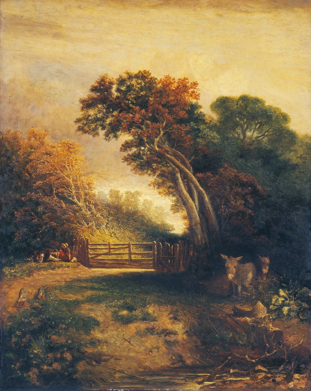 Paisagem com Picnickers e Burros junto a um Portão, c. 1830-1880. de Joseph Paul