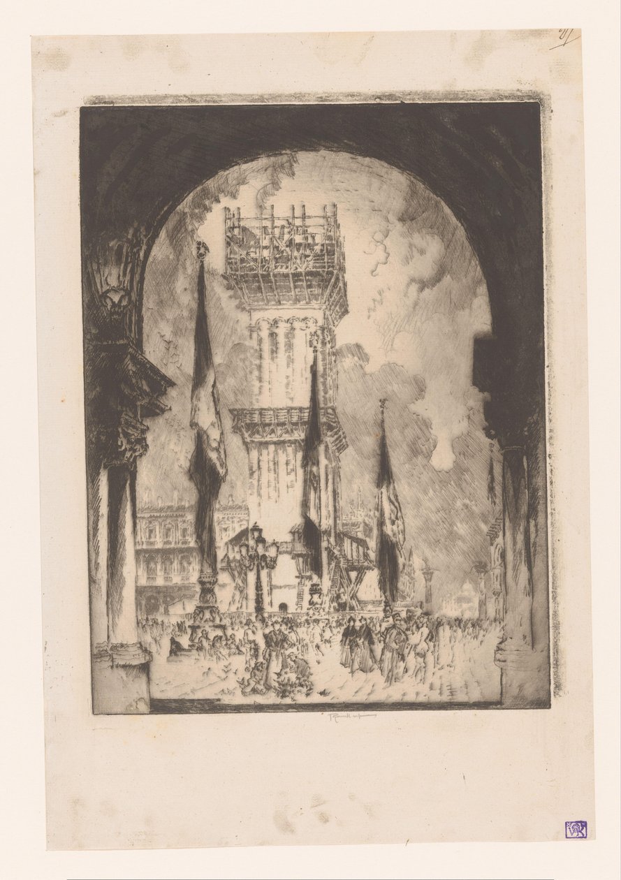 Campanile de Veneza em construção Reconstruindo o Campanário, No. EU de Joseph Pennell (signed by artist)