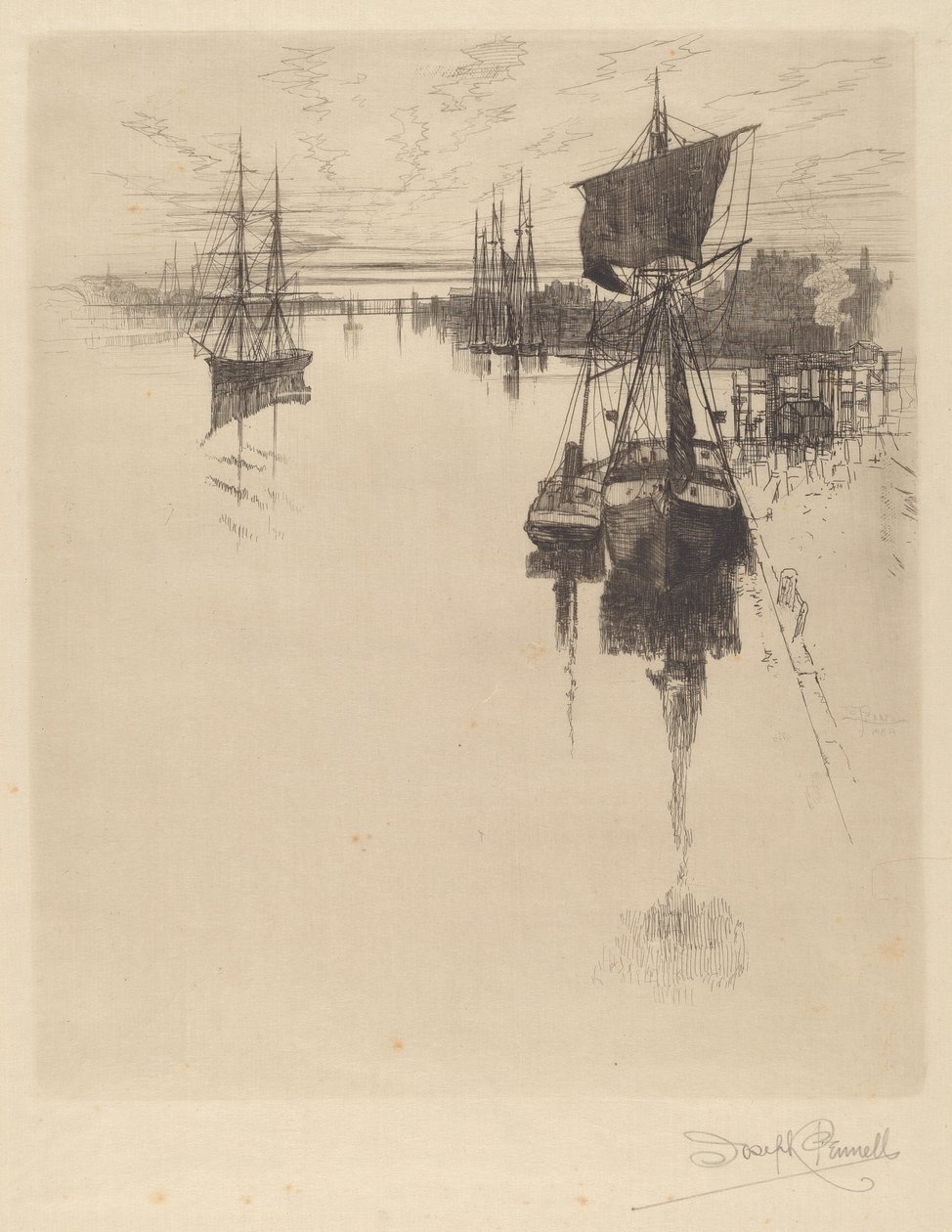 Abaixo de Chestnut St. Bridge, Filadélfia de Joseph Pennell