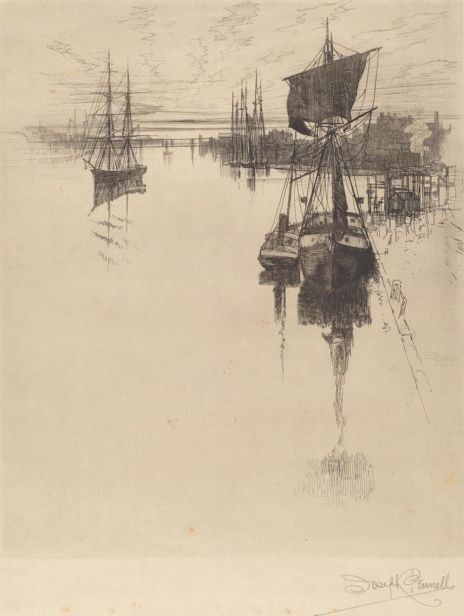Abaixo de Chestnut St. Bridge, Philadelphia, 1884. de Joseph Pennell