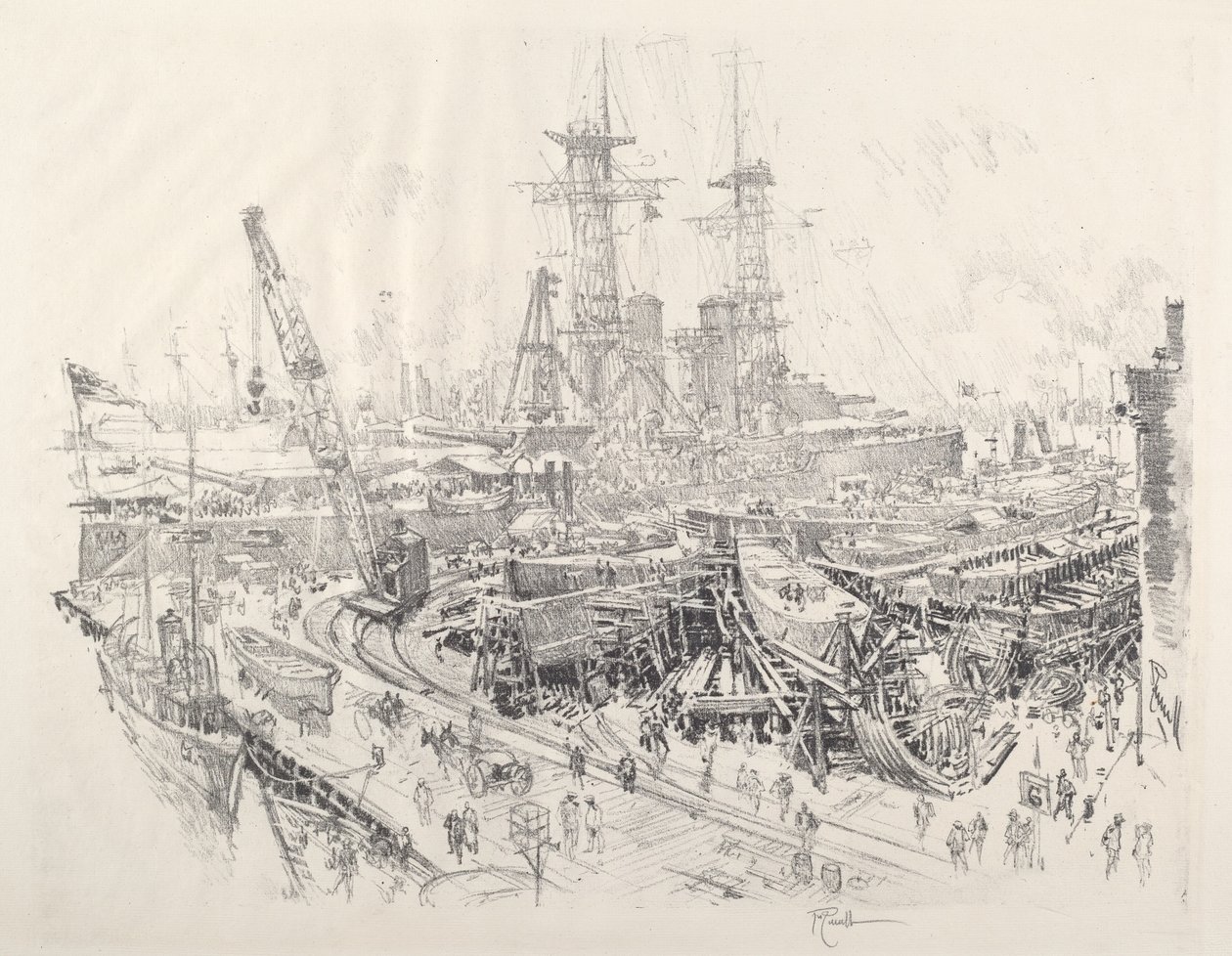 Building Submarine Chasers, 1917. de Joseph Pennell