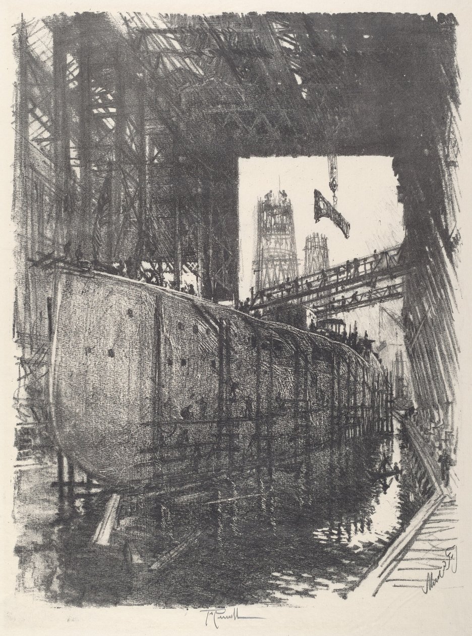 A construção do Batalha Naval, 1917. de Joseph Pennell