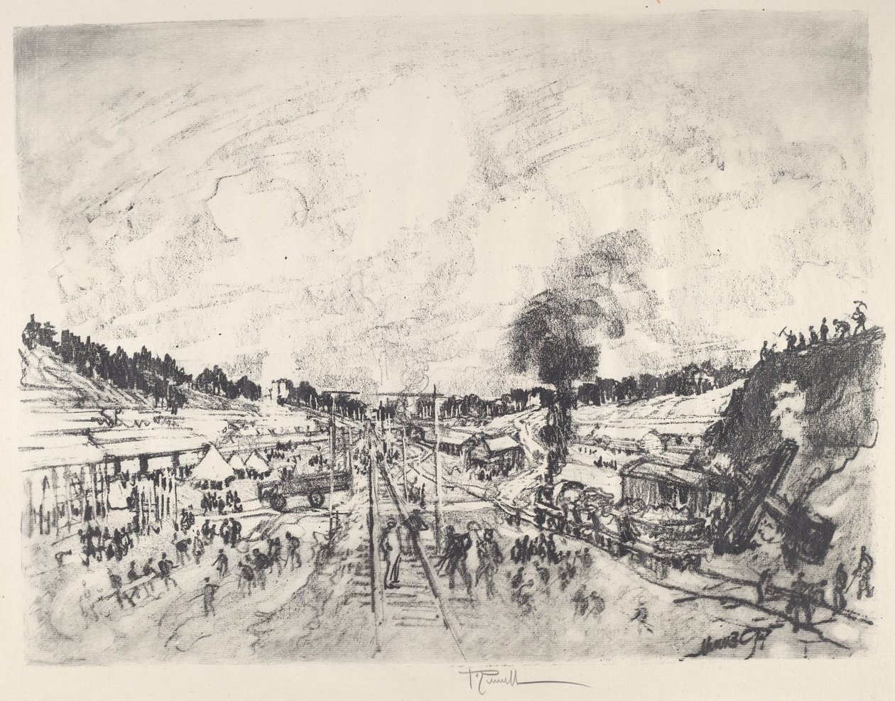Construindo o Acampamento, 1917. de Joseph Pennell
