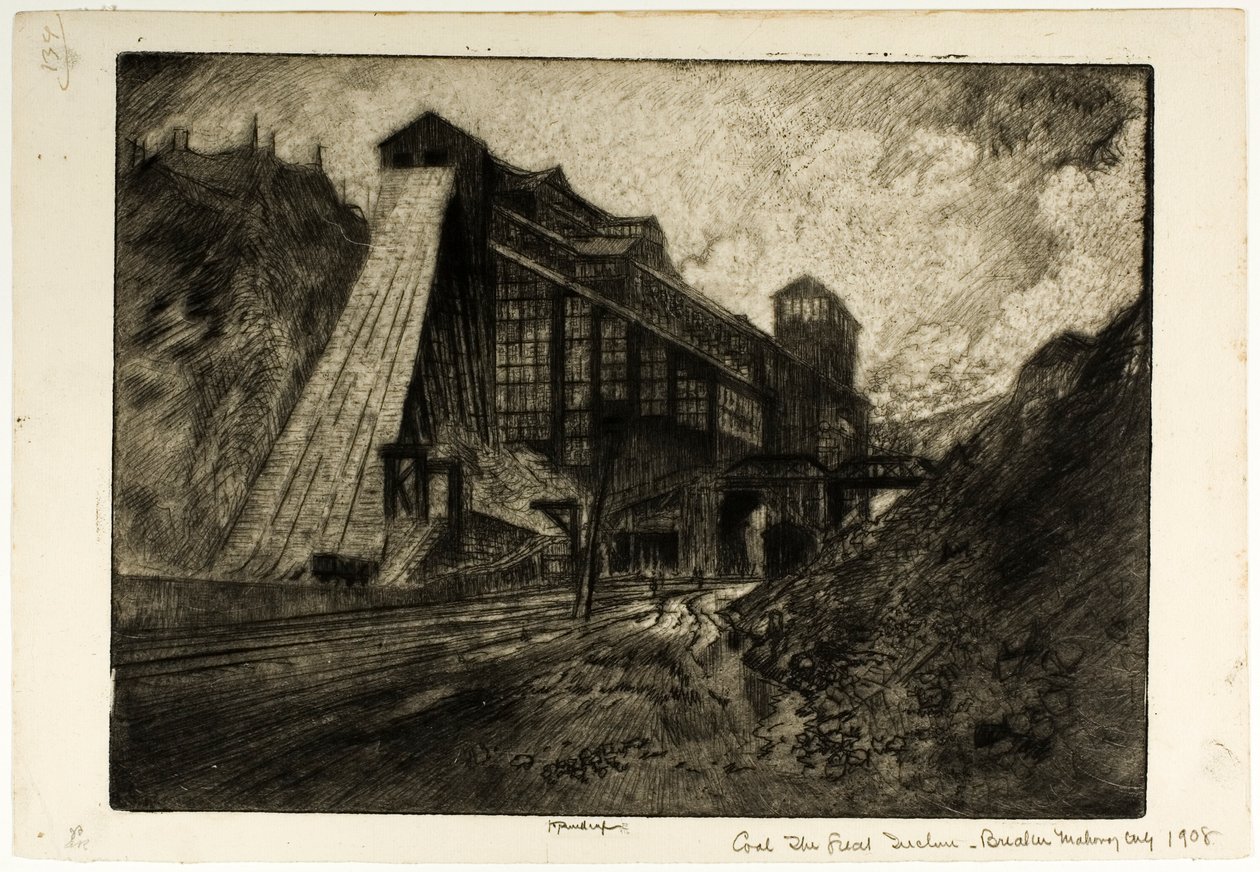 Carvão - O grande plano inclinado, instalação de britagem, Mahanoy City de Joseph Pennell