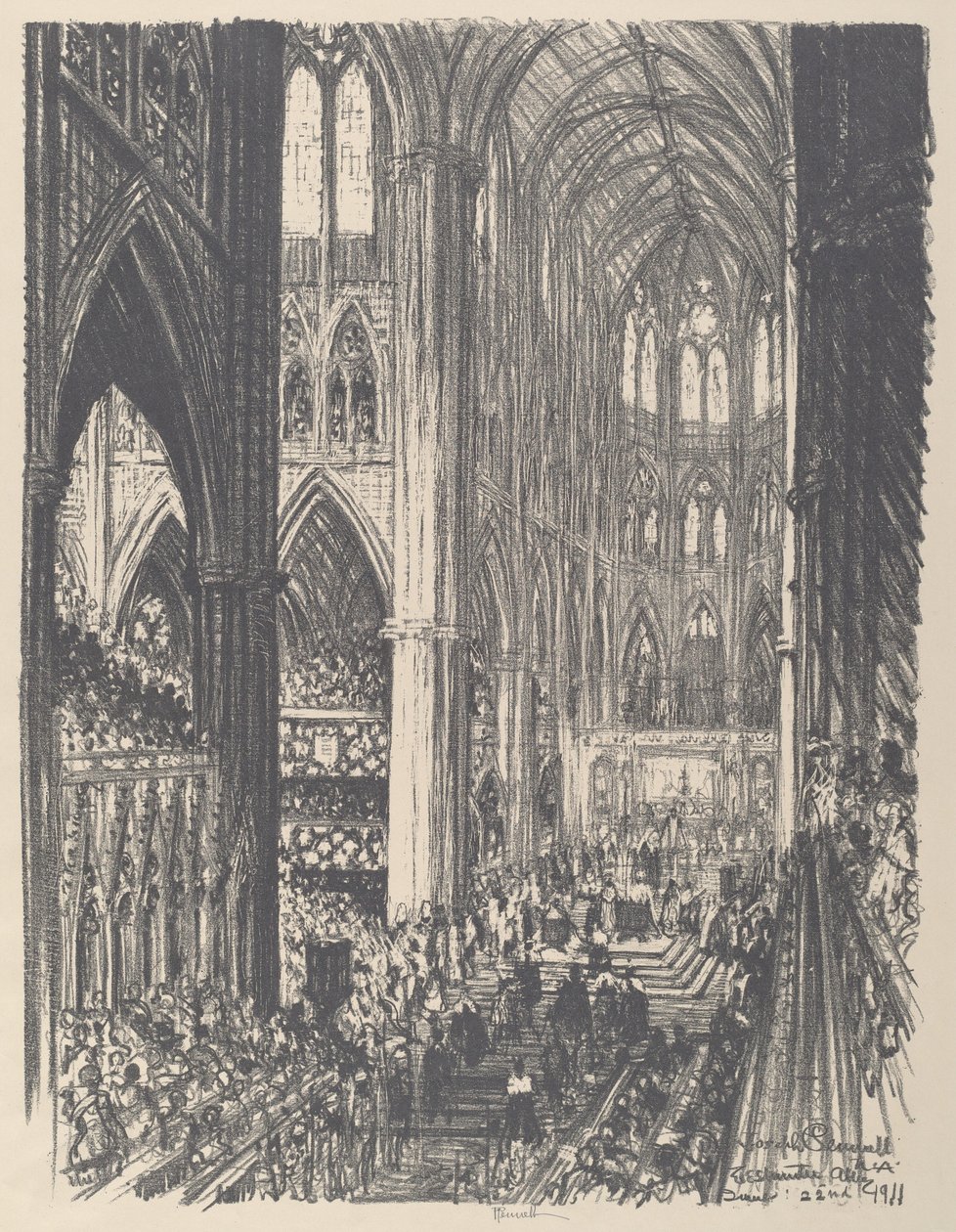 Coroação do rei George V e da rainha Mary na Abadia de Westminster, 1911. de Joseph Pennell