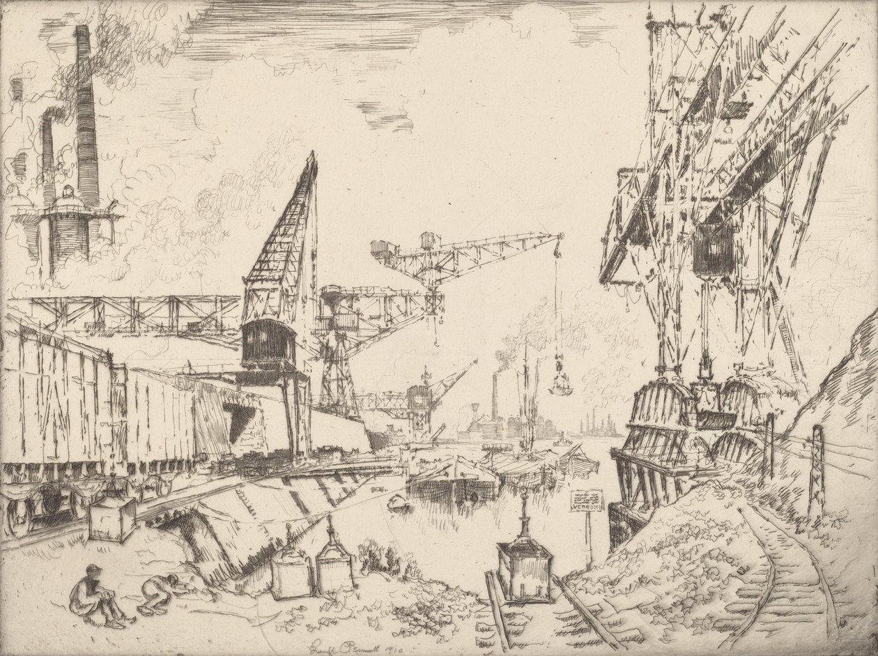 Gruas em Duisburg, 1910. de Joseph Pennell