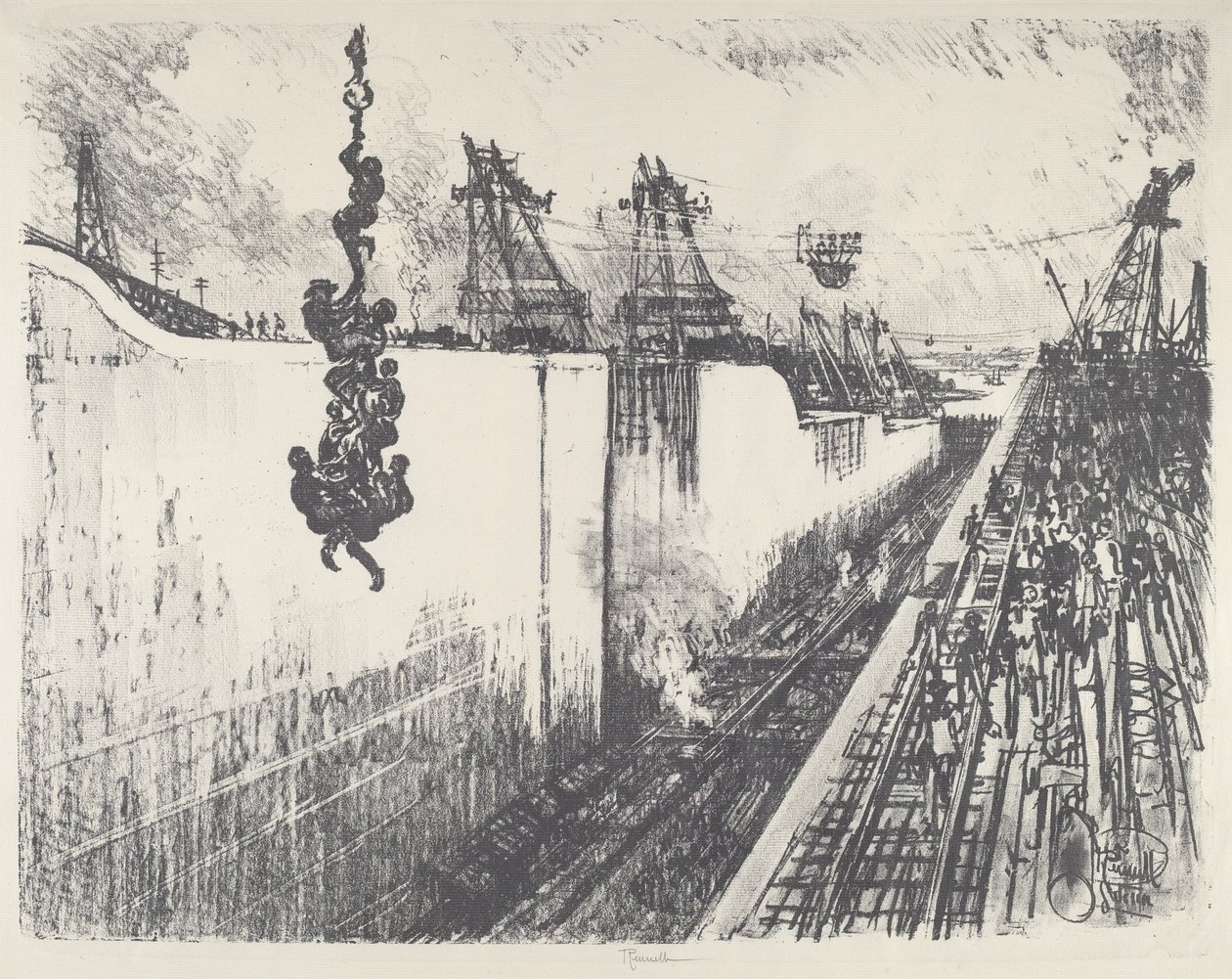 Hora do Jantar, Gatun Lock, 1912. de Joseph Pennell