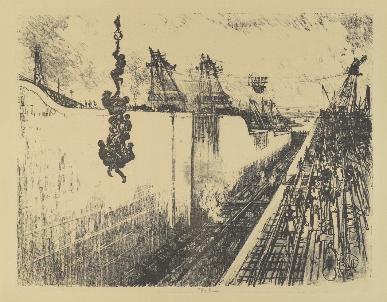 Hora do jantar, Gatun Lock, 1912 de Joseph Pennell