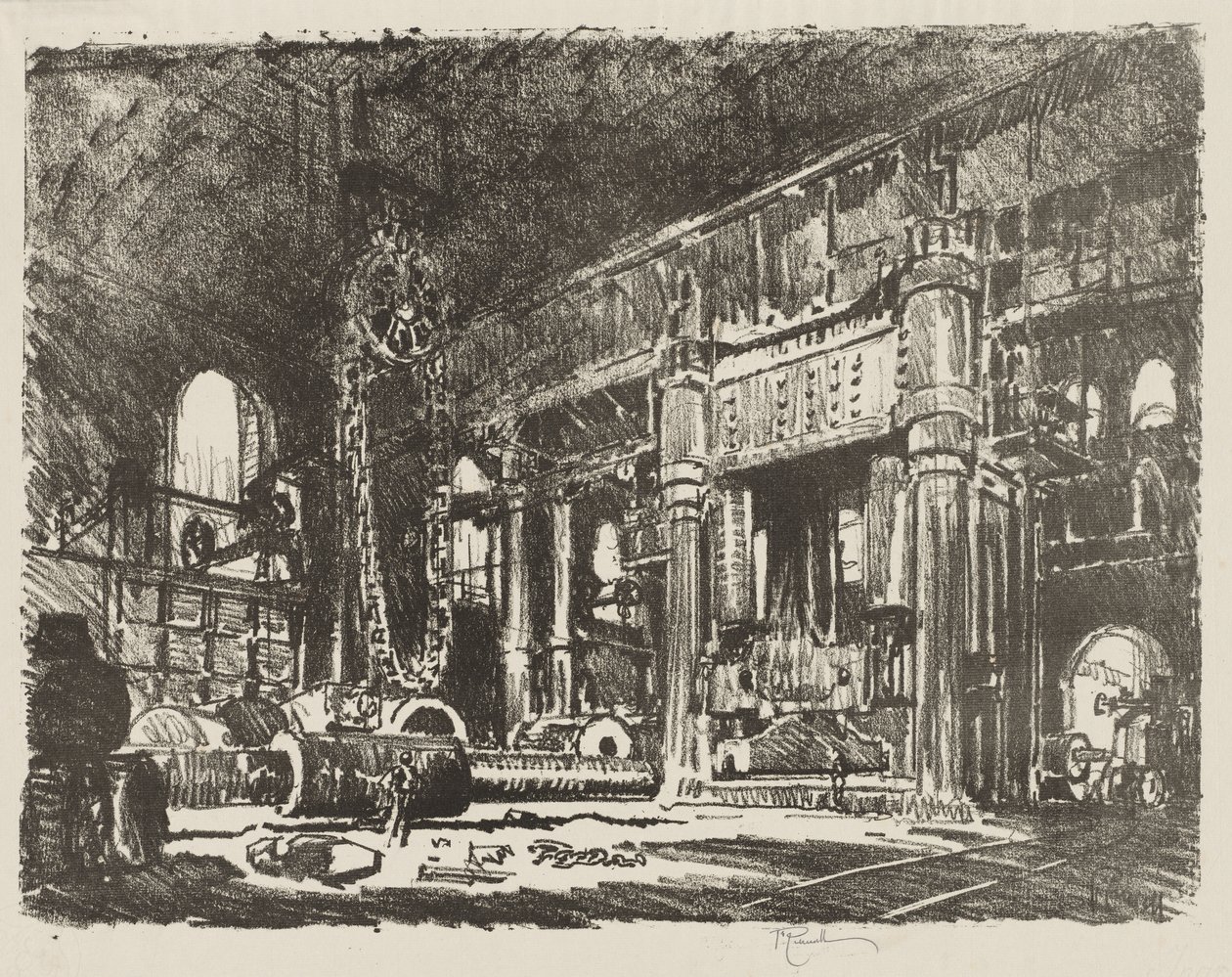Trabalho de Guerra Inglês: The Gun Forge de Joseph Pennell