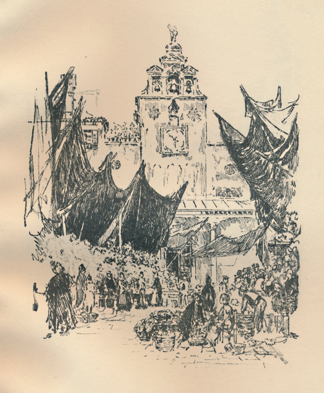 Mercado das Flores, Veneza, final do século XIX-início do século XX, 1925. de Joseph Pennell
