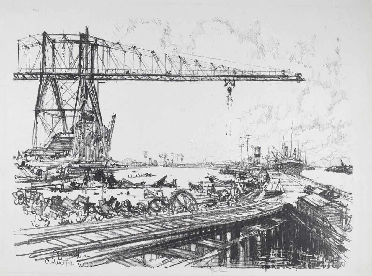 Canal francês e guindastes americanos de Joseph Pennell
