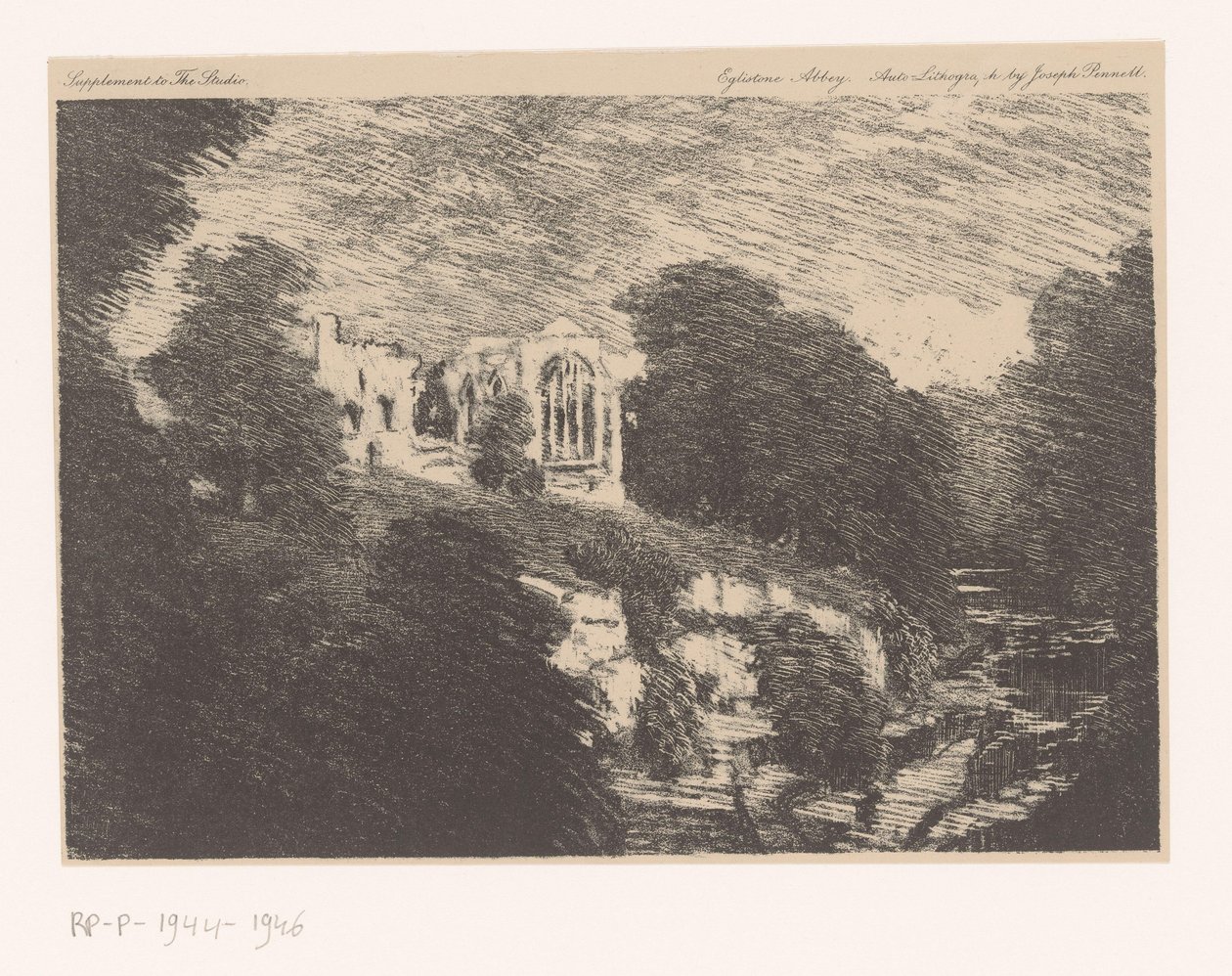 Vista da Abadia de Egglestone, vista do rio Tees
Abadia de Eglistone (título sobre o objecto) de Joseph Pennell