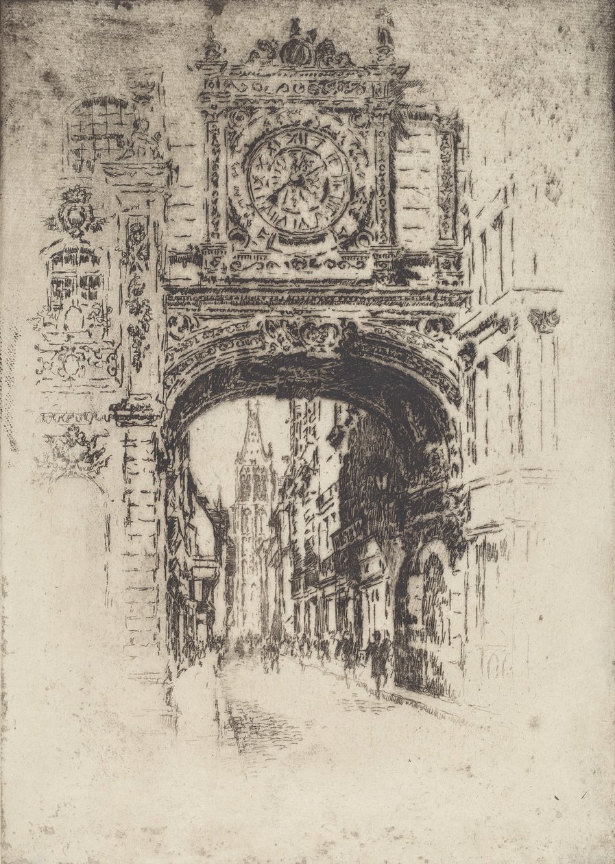 Grosse Horloge, Rouen, 1907. de Joseph Pennell