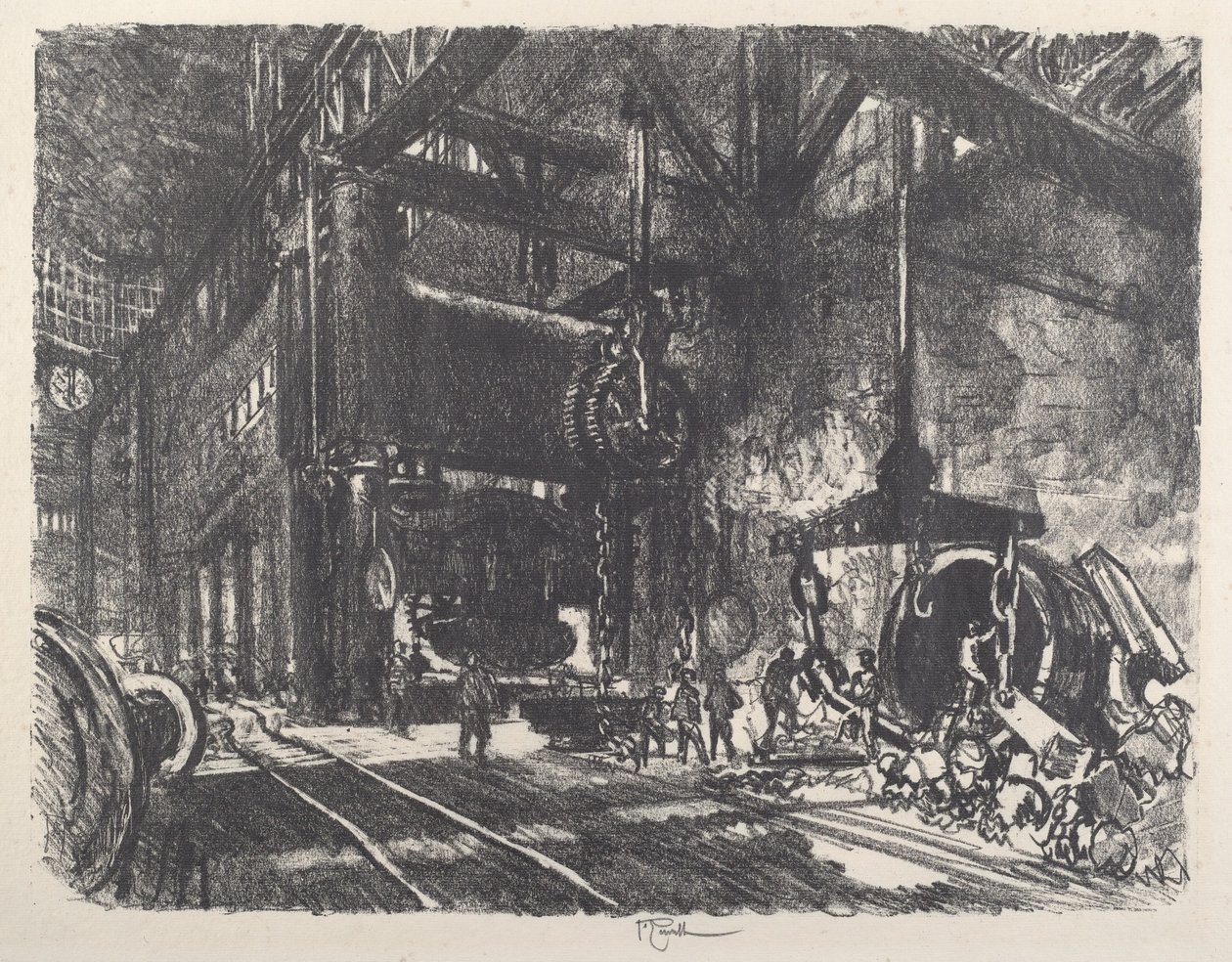 Na Terra de Brobdingnag, o Armor Plate Bending Press, 1917. de Joseph Pennell