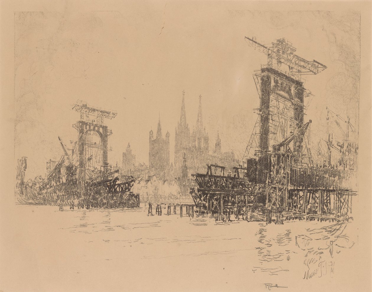 Construção da Ponte de Londres de Joseph Pennell
