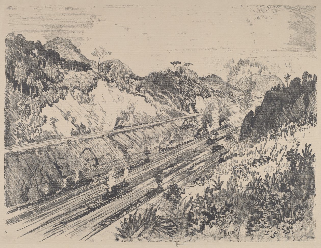 Olhando o corte de Bas Obispo, 1912. de Joseph Pennell