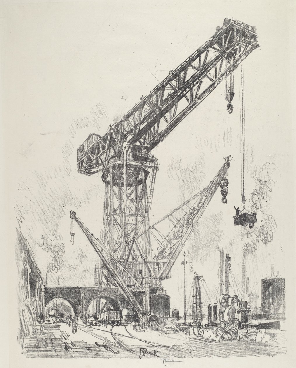 Feito na Alemanha, o Grande Guindaste, 1916. de Joseph Pennell