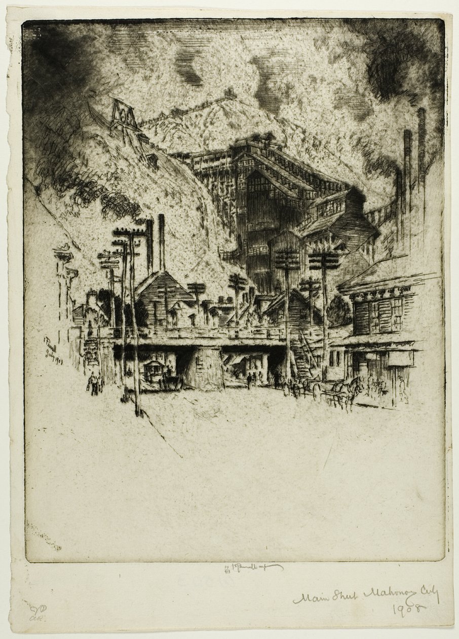 Rua principal, cidade de Mahanoy de Joseph Pennell