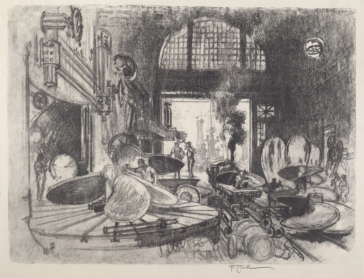 Fazendo lâminas de hélice, 1917. de Joseph Pennell
