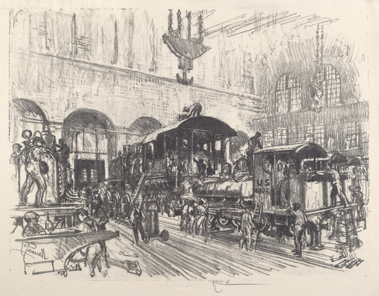 Making War Locomotives, 1917. de Joseph Pennell