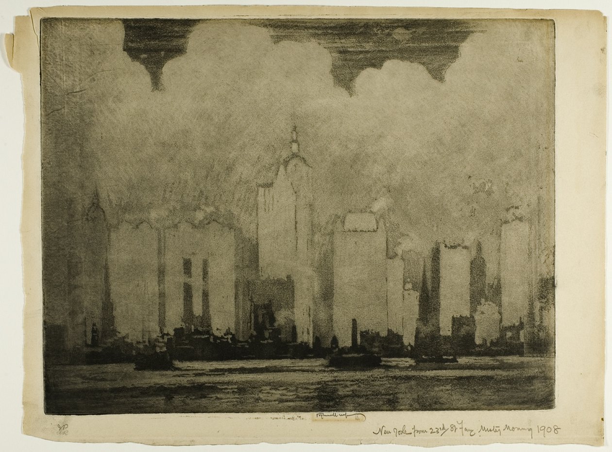 N.Y. de 23rd St. Ferry-Na bruma de uma manhã de Joseph Pennell