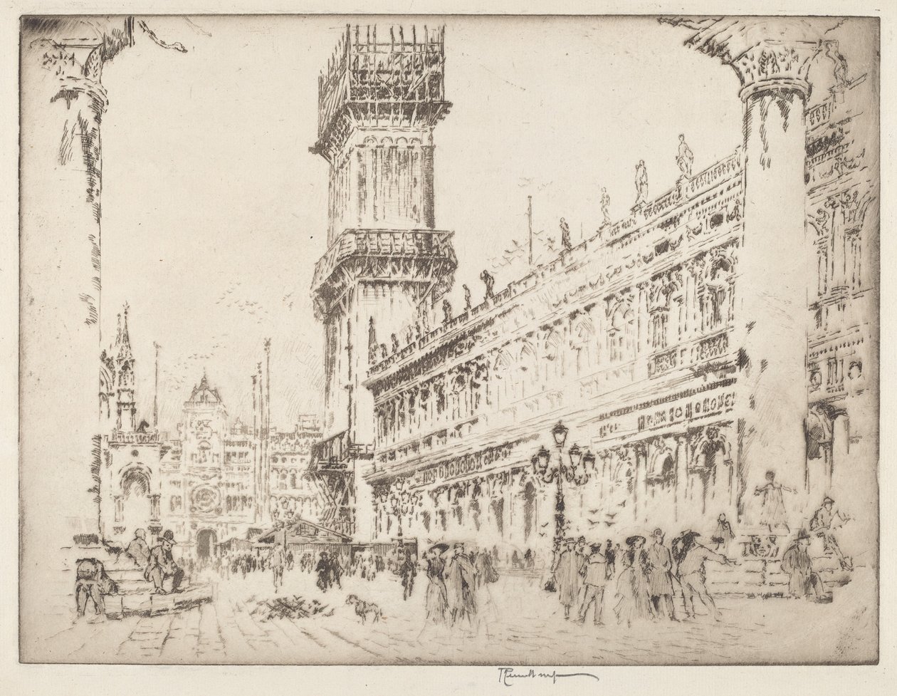 Reconstruindo o Campanário, Veneza, No.II de Joseph Pennell