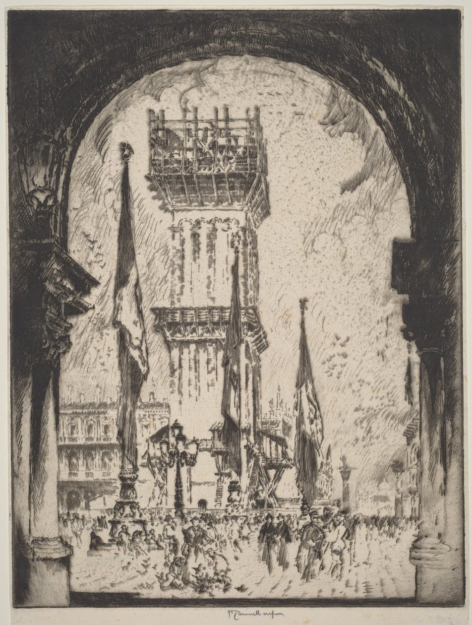Reconstrução do Campanile, Veneza, n.º I de Joseph Pennell