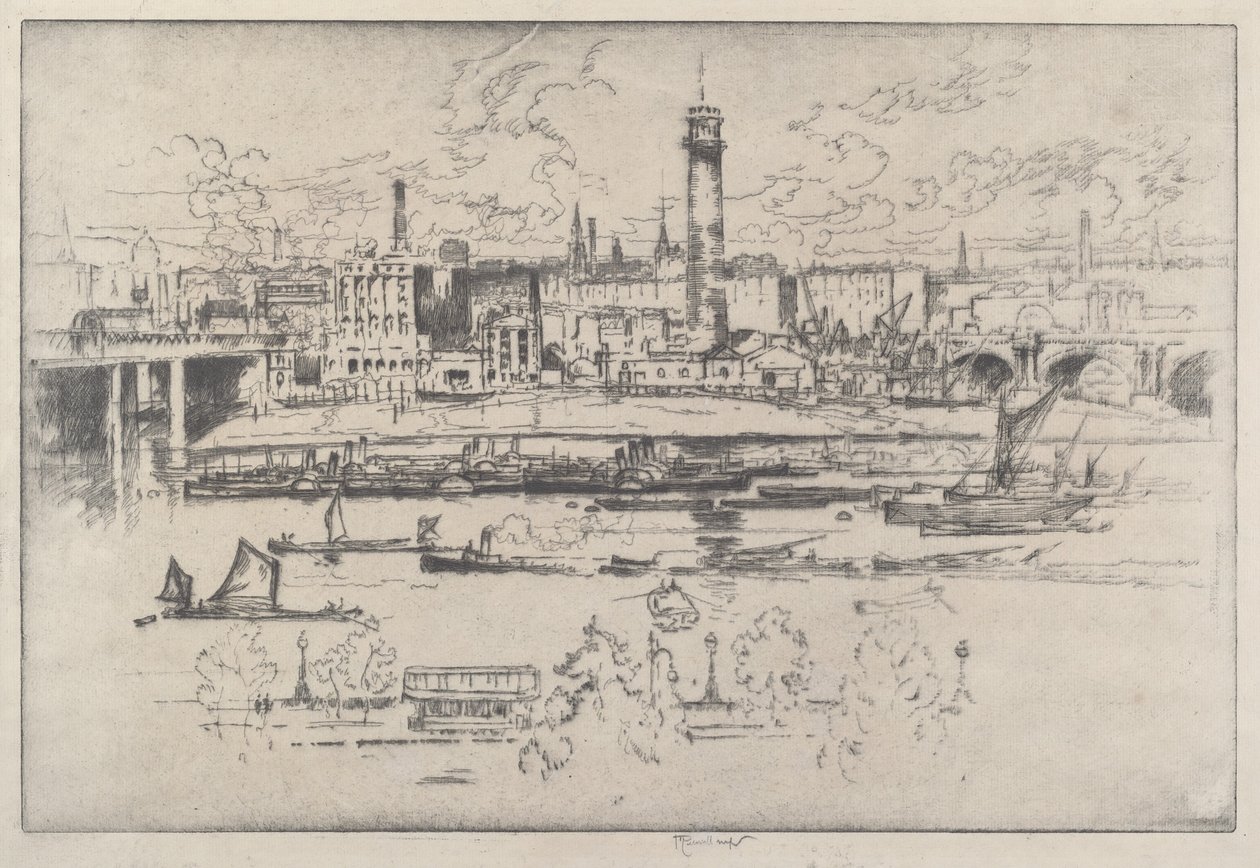 Torre de tiro entre as pontes de Joseph Pennell
