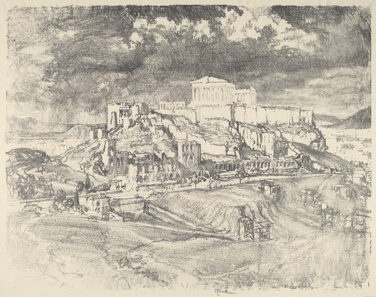 Tempestade atrás da Acrópole, 1913. de Joseph Pennell