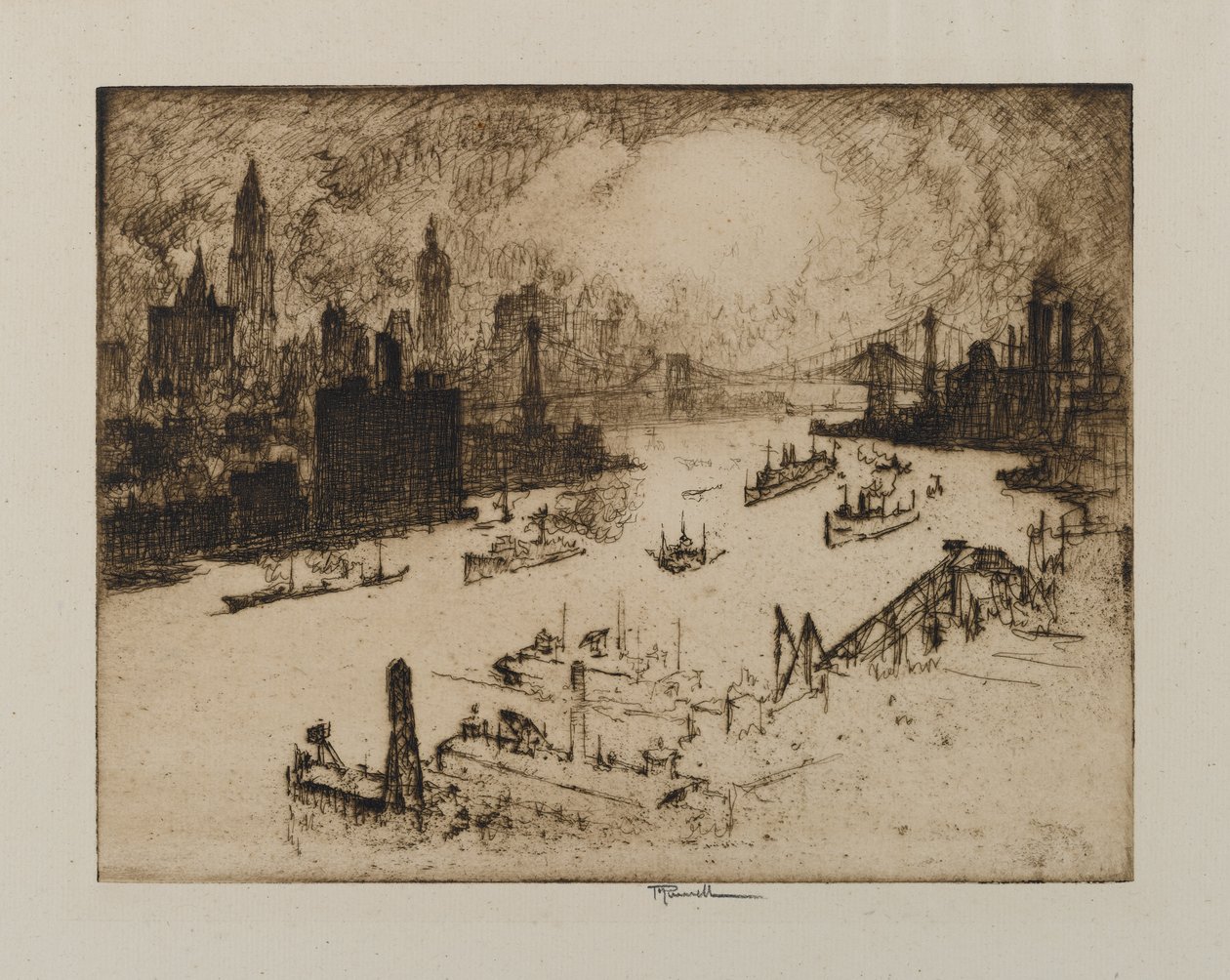 Pôr do sol da ponte de Williamsburg, 1915 de Joseph Pennell
