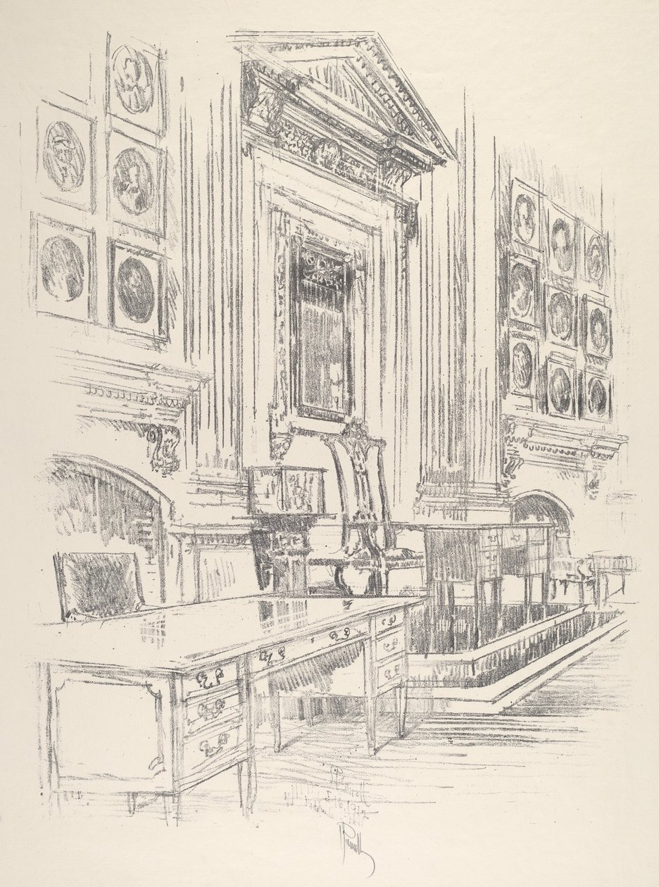 Mesa e Cadeira, Sala dos Signatários, Salão da Independência, 1912. de Joseph Pennell