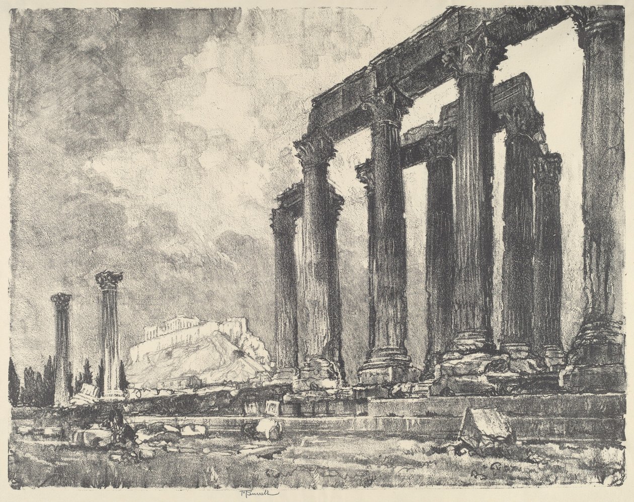 A Acrópole vista do Templo de Júpiter, em Atenas de Joseph Pennell
