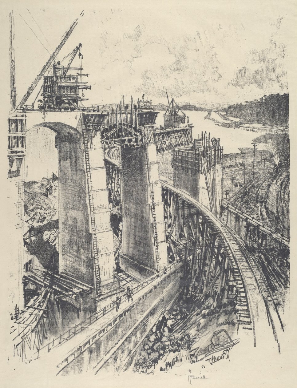A abordagem para Gatun Lock, 1912. de Joseph Pennell