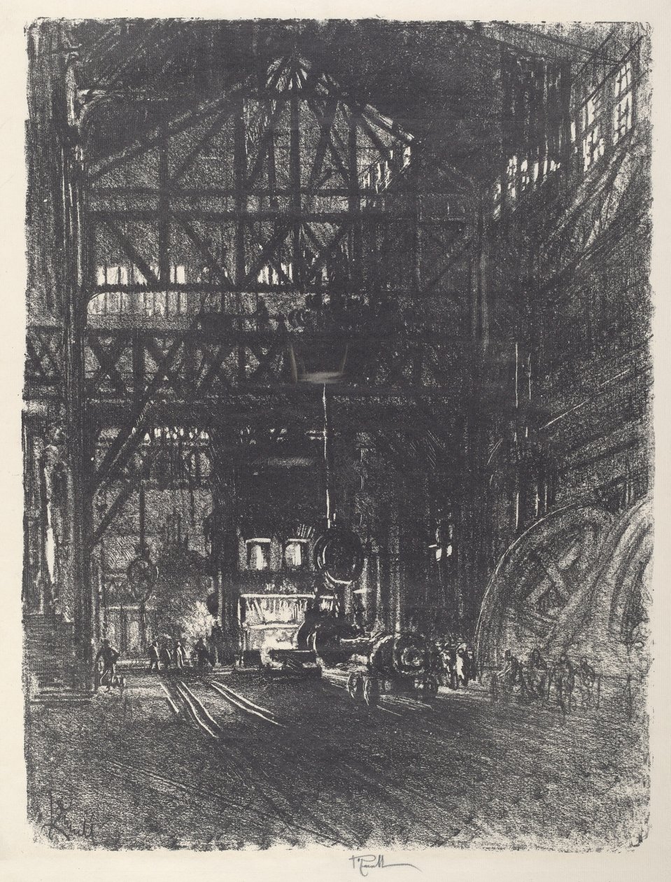 A prensa de placas de armadura, 1917. de Joseph Pennell