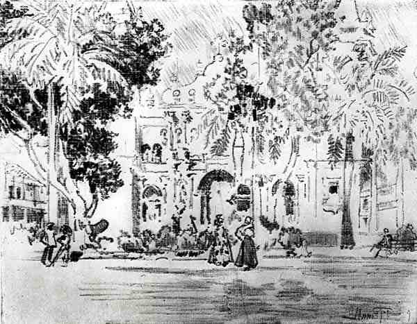 A Catedral, placa XXVI do Canal do Panamá por Joseph Pennell, 1912 (carvão sobre papel) de Joseph Pennell