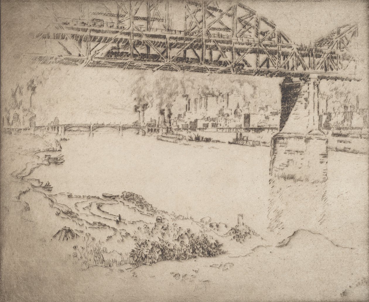 A ponte da cidade, St. Louis, 1919. de Joseph Pennell
