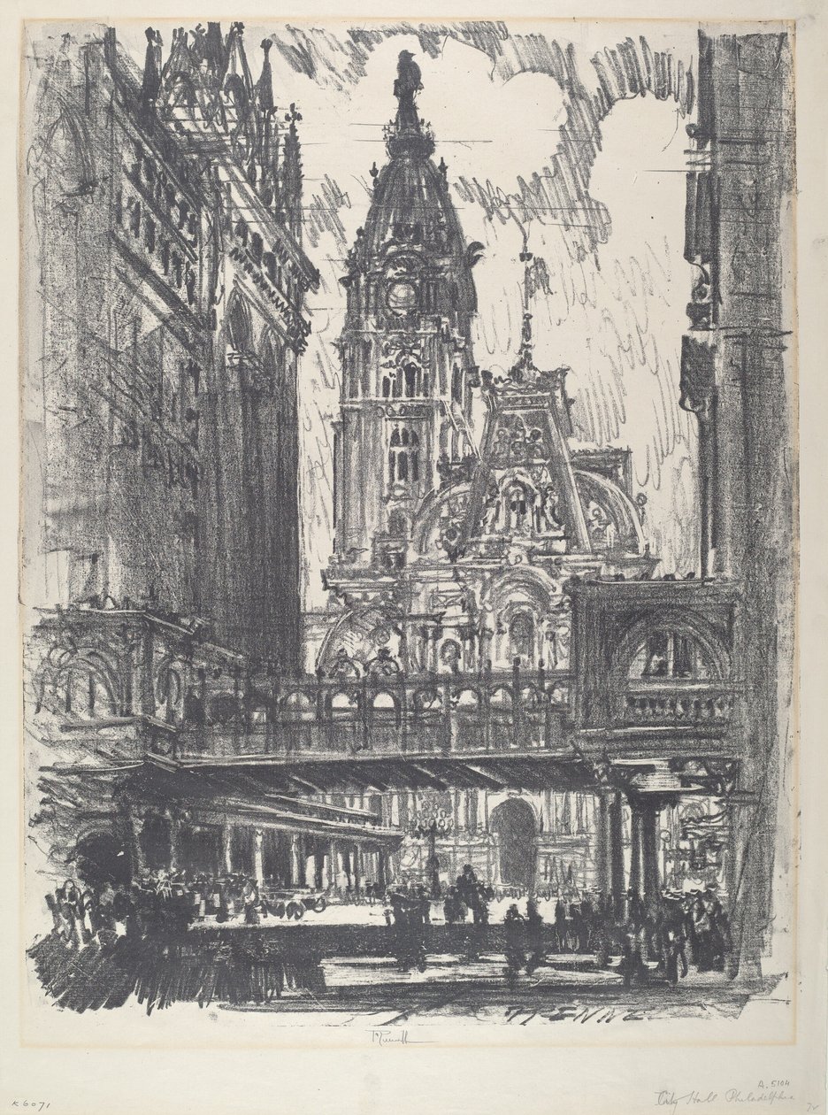 A câmara municipal e a ponte sobre a Market Street de Joseph Pennell