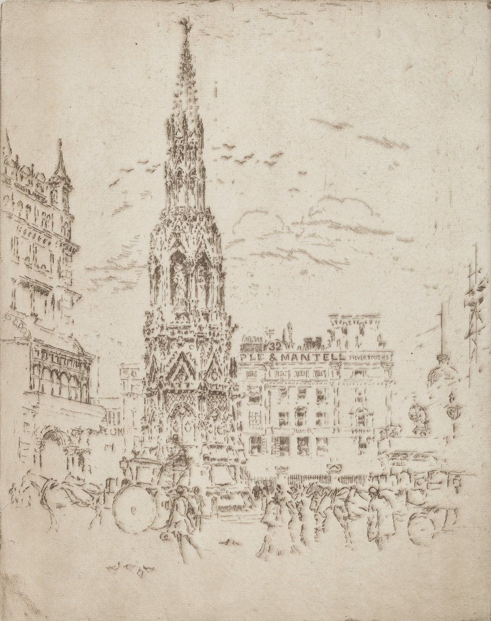 A Elinor Cross, em frente à estação ferroviária de Charing Cross, 1906. de Joseph Pennell