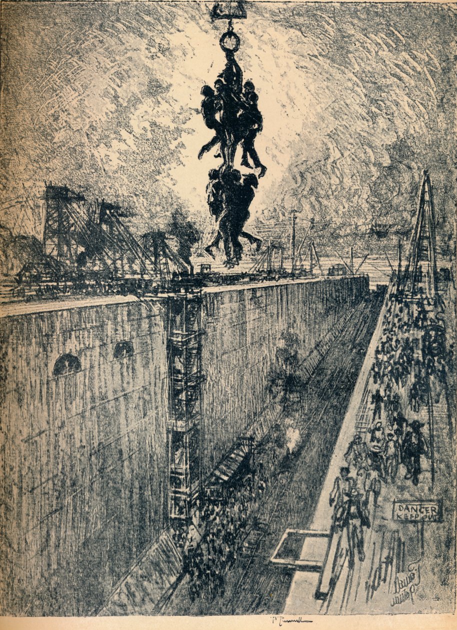 O fim do dia - Gatun Lock, 1912 de Joseph Pennell