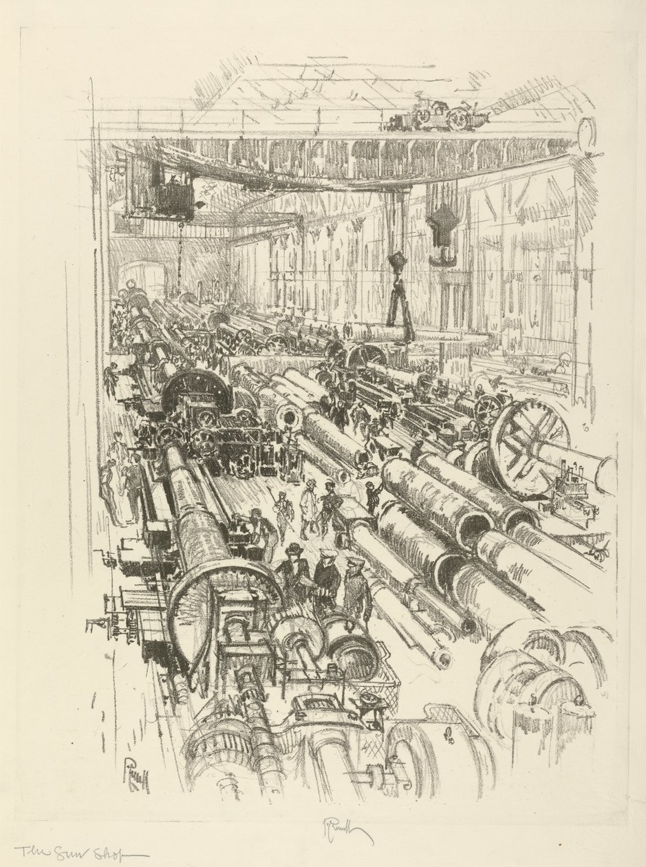A série inglesa da guerra: W.441. A loja de armas, 1916 de Joseph Pennell